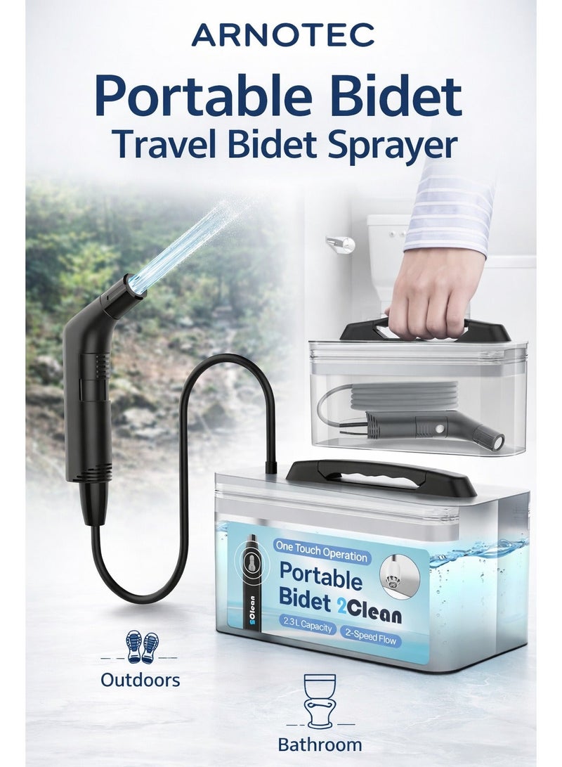 ARNOTEC  bidet كهربائي محمول شطاف، بخاخ نظافة شخصية قابل لإعادة الشحن مع خرطوم بطول 1.2م وحاوية مياه سعة 2.3ل للسفر، المنزل، رعاية الأطفال والتخييم - Image 1